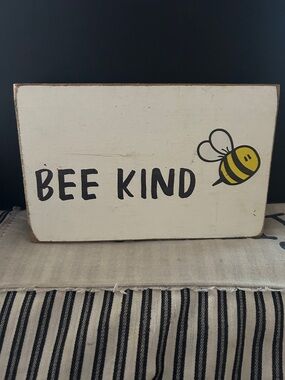 Rustic Bee Kind Wooden Block Sign - Farmhouse Tiered Tray Decor - Bumblebee Art
